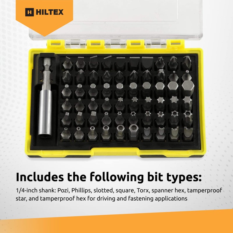 Hiltex 10060 Security Bit Set with Magnetic Extension Adapter, 61 Piece | 1/4-Inch Hex Shank | CR-V Steel - Image 2