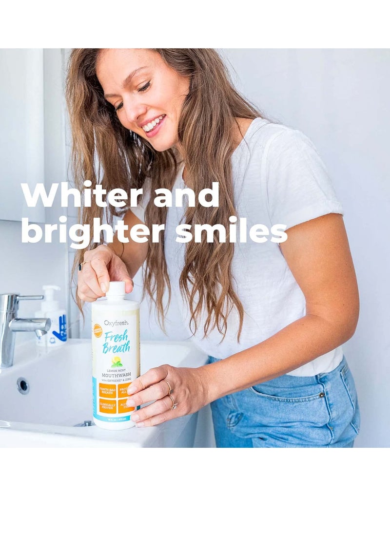 Oxyfresh - Oxyfresh Premium Lemon Mint Fresh Breath Mouthwash – Oral Rinse for Bad Breath – SLS & Fluoride Free Mouthwash – Alcohol Free, Gentle Non Burning Mouthwash with Xylitol & Essential Oils, 16 oz - Image 1