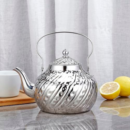 SANQIAHOME 2000ml stainless steel antique style teapotwith Infuser thickened boiling kettle lifting handleSilver - Image 3
