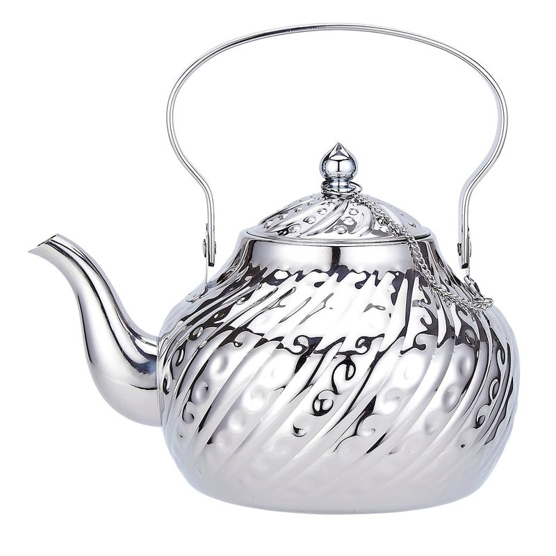 SANQIAHOME 2000ml stainless steel antique style teapotwith Infuser thickened boiling kettle lifting handleSilver - Image 2