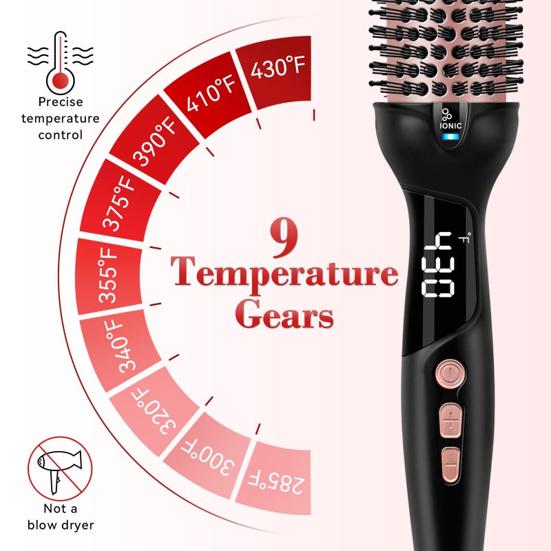Ufree Ionic Thermal Brush, 1.5 Inch Heated Round Brush for Blowout, 30s Fast Heating Curling Brushes with 9 Temp Settings, Dual Voltage Travel Hair Styling Tool, Not Blow Dryer - Image 4