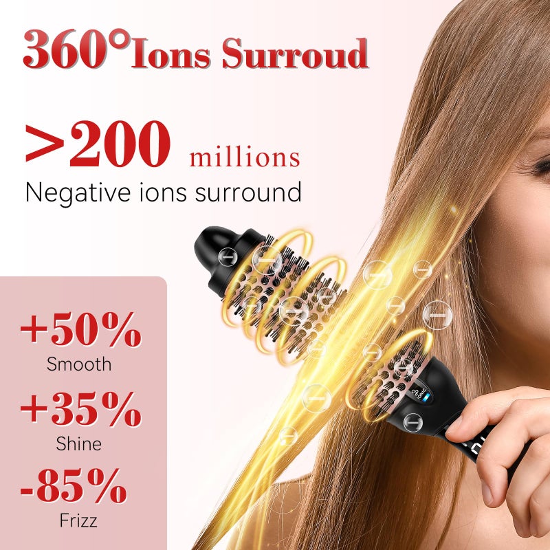 Ufree Ionic Thermal Brush, 1.5 Inch Heated Round Brush for Blowout, 30s Fast Heating Curling Brushes with 9 Temp Settings, Dual Voltage Travel Hair Styling Tool, Not Blow Dryer - Image 5
