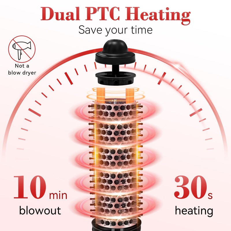 Ufree Ionic Thermal Brush, 1.5 Inch Heated Round Brush for Blowout, 30s Fast Heating Curling Brushes with 9 Temp Settings, Dual Voltage Travel Hair Styling Tool, Not Blow Dryer - Image 2