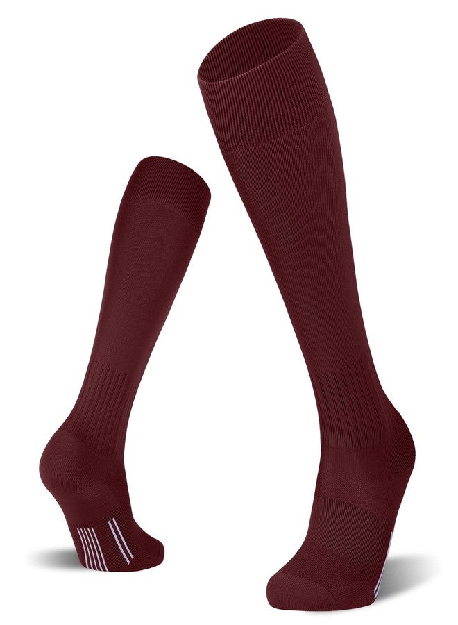 FITRELL 2/3 Pack Soccer Socks Baseball Softball For Youth Kids Boys Girls, Over-The-Calf Football Socks for Adult Men Women, Maroon, Medium - Image 1