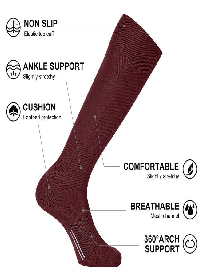 FITRELL 2/3 Pack Soccer Socks Baseball Softball For Youth Kids Boys Girls, Over-The-Calf Football Socks for Adult Men Women, Maroon, Medium - Image 4
