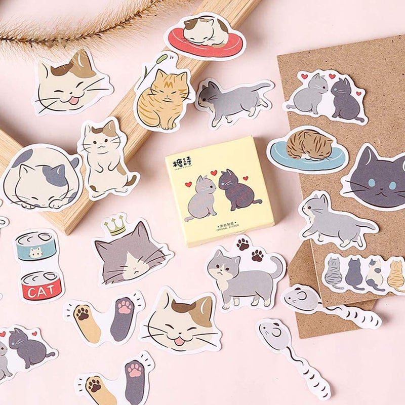 Small Size Laptop Stickers Decals 45pcs Doraking Boxed DIY Decoration Super Cute Cats Stickers for Laptop Planners Scrapbook Suitcase Diary Notebooks Album Cats Diary