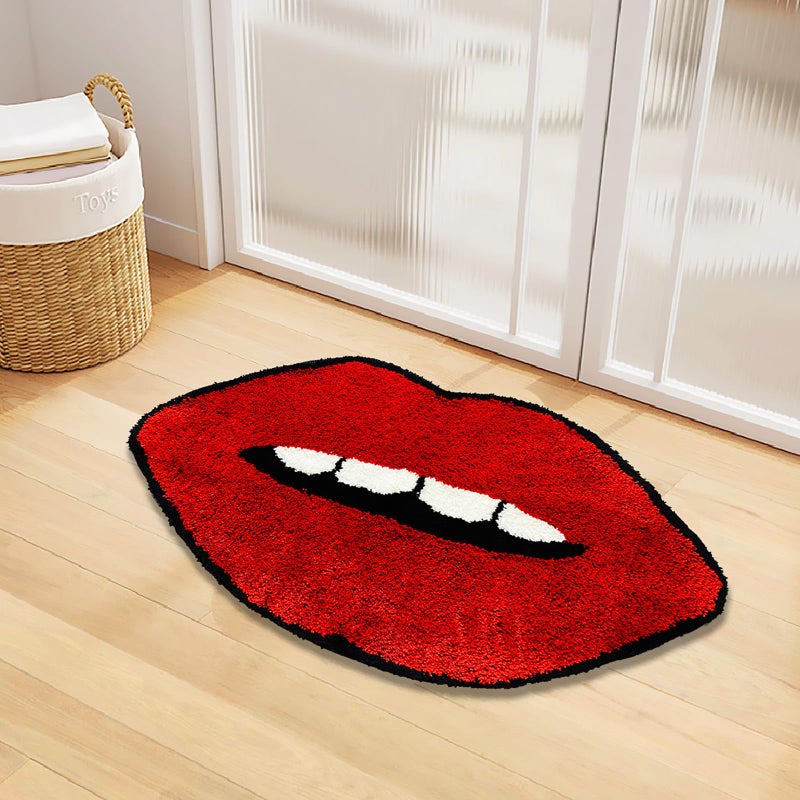 UKELER Red Lip Bath Mat for Bathroom Cool Decorative Kids Bedroom Rugs Non-Slip Washable Cute Bathroom Rugs Accent Small Area Rug for Girls Funny Absorbent Shower Rug 35''?20'' - Image 3