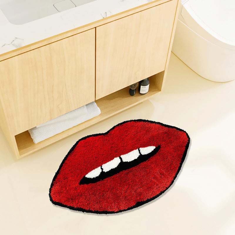 UKELER Red Lip Bath Mat for Bathroom Cool Decorative Kids Bedroom Rugs Non-Slip Washable Cute Bathroom Rugs Accent Small Area Rug for Girls Funny Absorbent Shower Rug 35''?20'' - Image 2