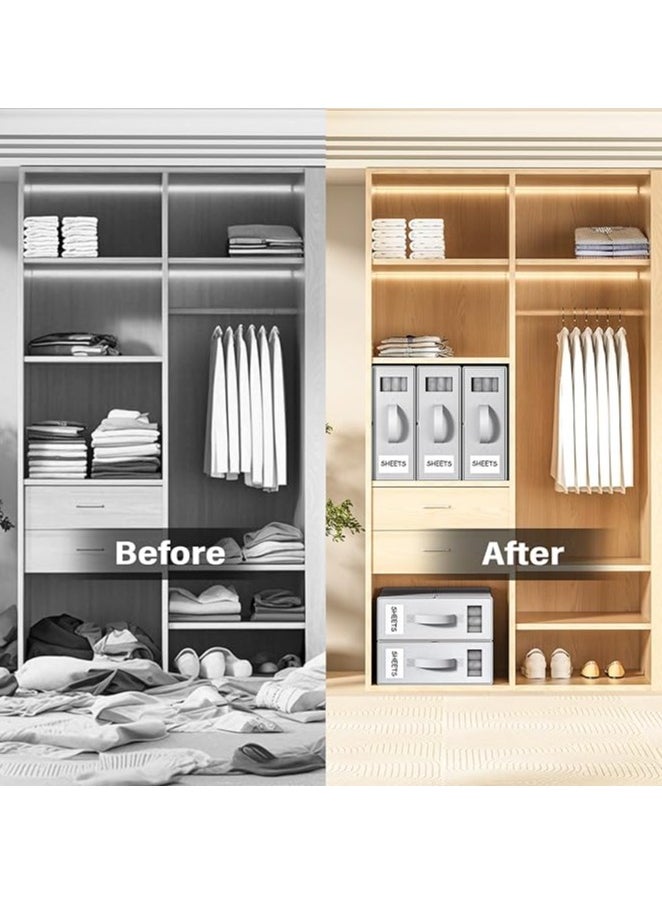 Generic 4pcs Bed Sheet Organizers Foldable Bedding Organizer Closet Organizers with Window and Label Bedding Storage Box for Bed Sheets, Duvet Covers and Pillowcases（Beige）  - Image 2
