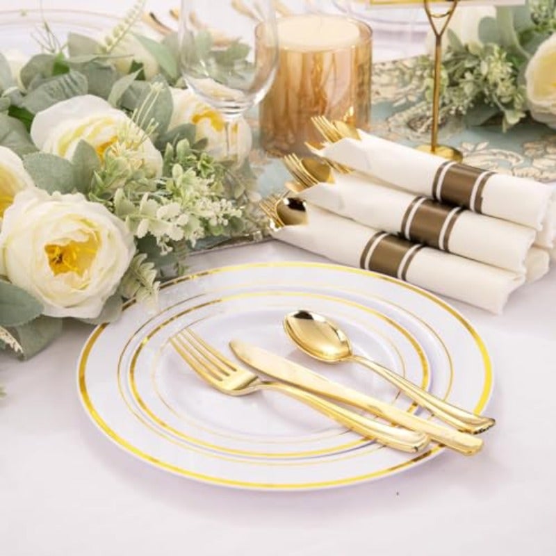 Disposable Plastic Cutlery Set 72 Pieces Party Supplies Party Dinnerware Disposable Party Tableware Set for Weddings Anniversary Family Gathering Parties Birthday 10 Guests - Image 4
