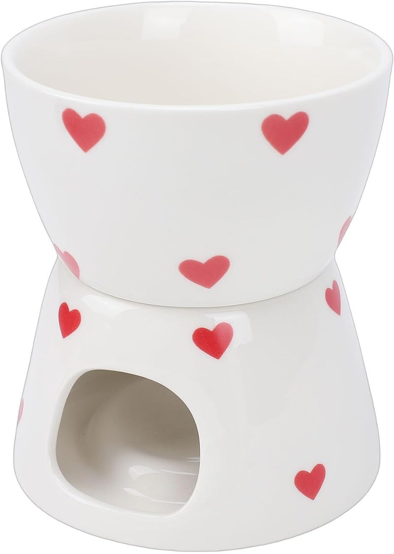 ZJchao Ceramic Cheese Fondue Pot Set Elegant Chocolate Melting Pot with Fork Stand for Romantic Dinners Family Gatherings Sturdy Dishwasher Safe Microwave Safe 18.41oz (White Heart Style) - Image 2