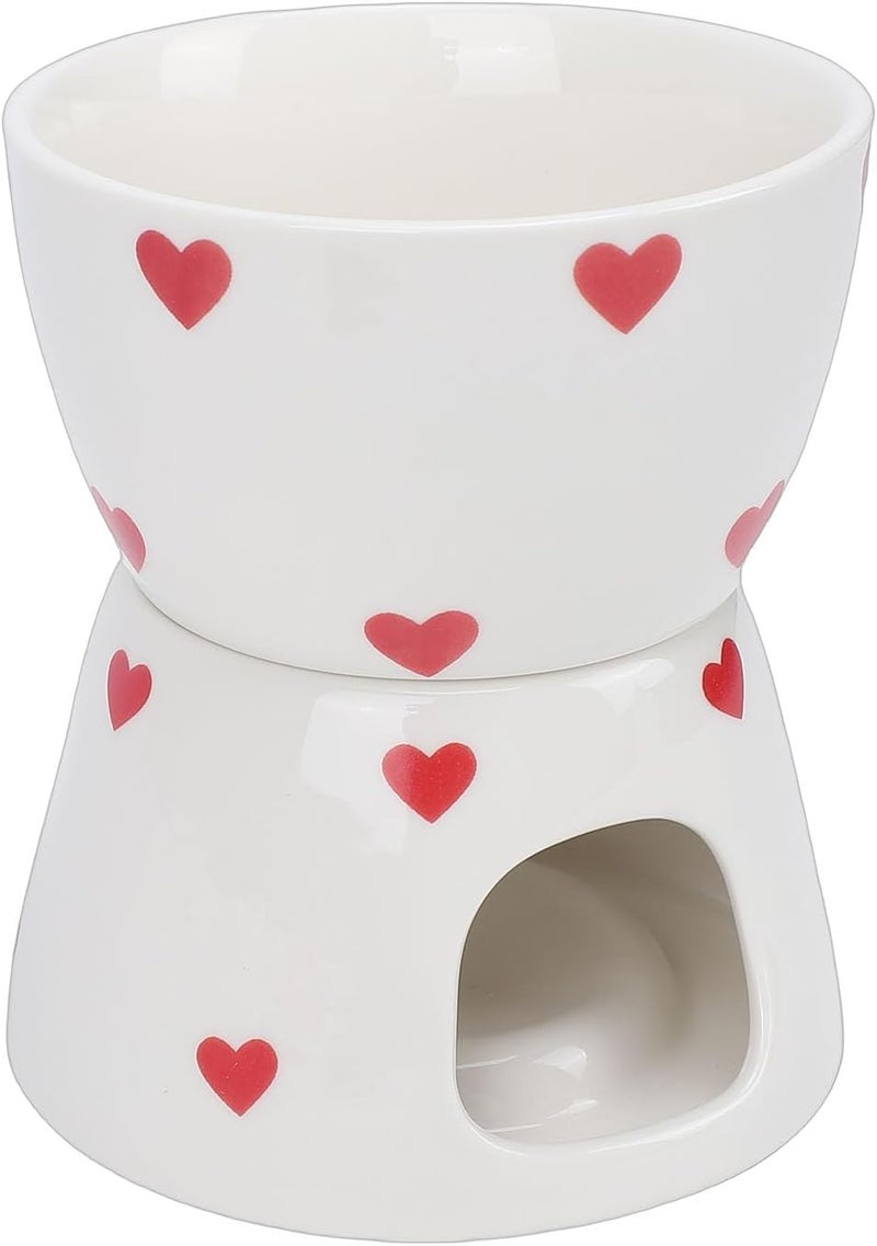 ZJchao Ceramic Cheese Fondue Pot Set Elegant Chocolate Melting Pot with Fork Stand for Romantic Dinners Family Gatherings Sturdy Dishwasher Safe Microwave Safe 18.41oz (White Heart Style) - Image 3