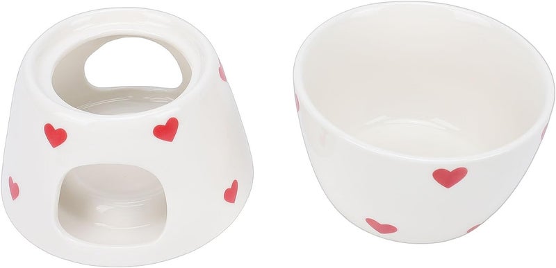 ZJchao Ceramic Cheese Fondue Pot Set Elegant Chocolate Melting Pot with Fork Stand for Romantic Dinners Family Gatherings Sturdy Dishwasher Safe Microwave Safe 18.41oz (White Heart Style) - Image 5