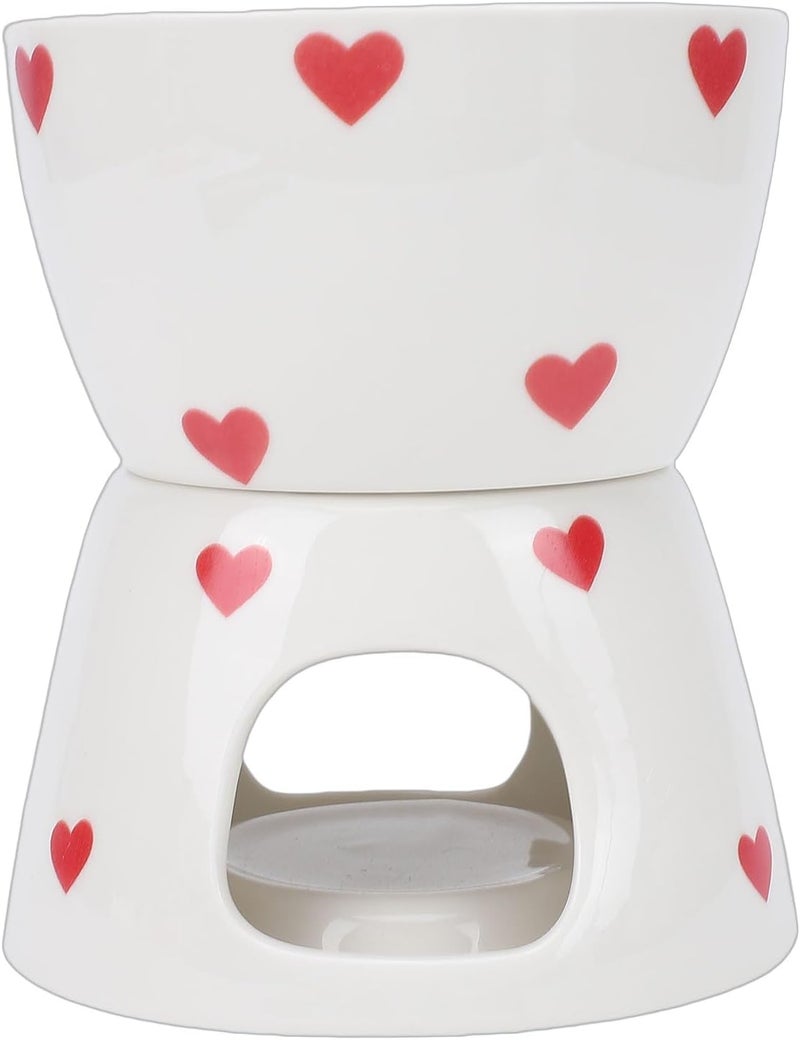ZJchao Ceramic Cheese Fondue Pot Set Elegant Chocolate Melting Pot with Fork Stand for Romantic Dinners Family Gatherings Sturdy Dishwasher Safe Microwave Safe 18.41oz (White Heart Style) - Image 4