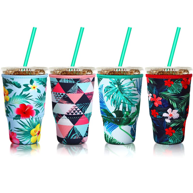 Patelai Patelai 4 Pieces Reusable Iced Coffee Sleeve Cup Insulator for Cold Drinks Beverages and Holder for Most Coffee3032 oz Large 