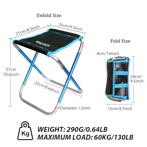 Aoutacc كرسي تخييم AOUTACC، كرسي قابل للطي محمول للسفر الخارجي والمشي والتسلق وصيد السمك والحدائق والجولف والشاطئ، مقعد تخييم قابل للطي مع حقيبة حمل (أزرق - 8.3"x9.5"x10.6") - Image 2