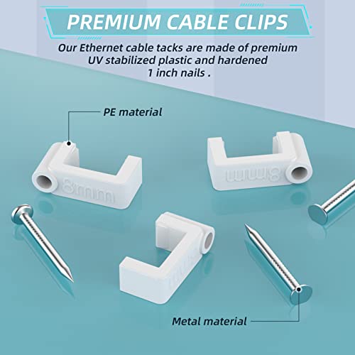AOPOCKAN TECH Cable Clips Black 100 Pieces Ethernet Cable Clips with Steel Nails 8mm Cord Holder for Cat8 Cat7 Cat6 Flat Ethernet Cable - 0.32 inch - Image 4