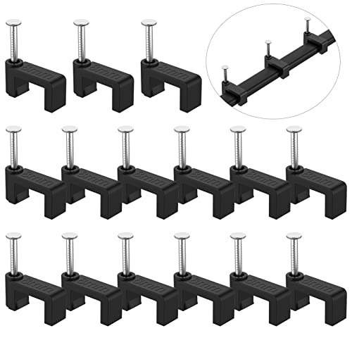 AOPOCKAN TECH Cable Clips Black 100 Pieces Ethernet Cable Clips with Steel Nails 8mm Cord Holder for Cat8 Cat7 Cat6 Flat Ethernet Cable - 0.32 inch - Image 1