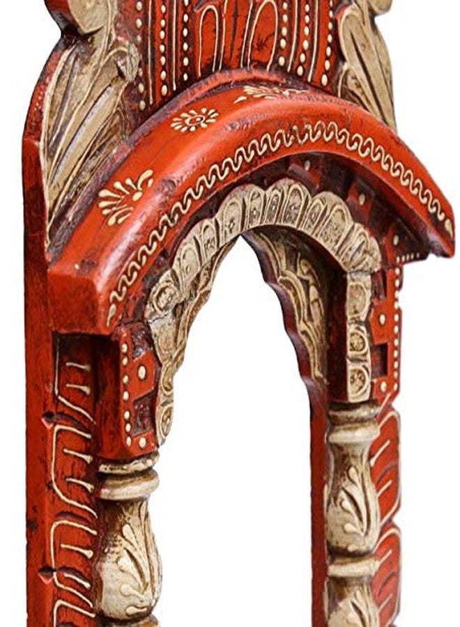 Medieval Arts Peacocks Solid Wood Hand Painted Wall Hanging 18' Jharokha, Multicolour - Image 4