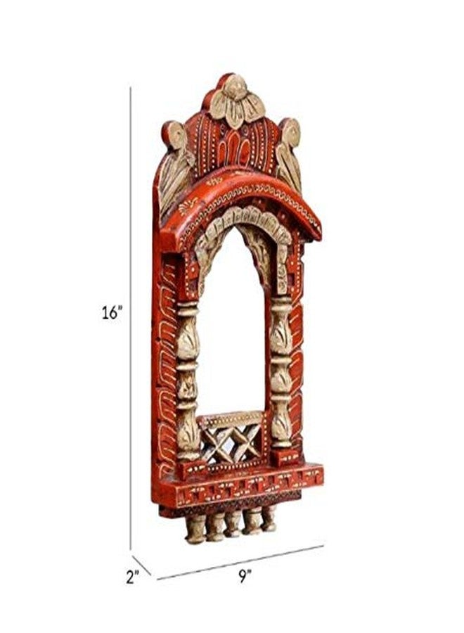 Medieval Arts Peacocks Solid Wood Hand Painted Wall Hanging 18' Jharokha, Multicolour - Image 5