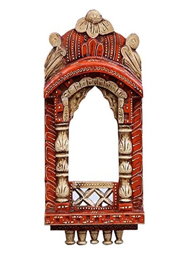 Medieval Arts Peacocks Solid Wood Hand Painted Wall Hanging 18' Jharokha, Multicolour - Image 2