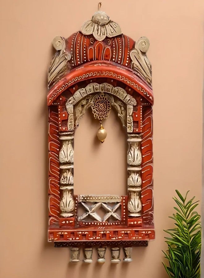 Medieval Arts Peacocks Solid Wood Hand Painted Wall Hanging 18' Jharokha, Multicolour - Image 1