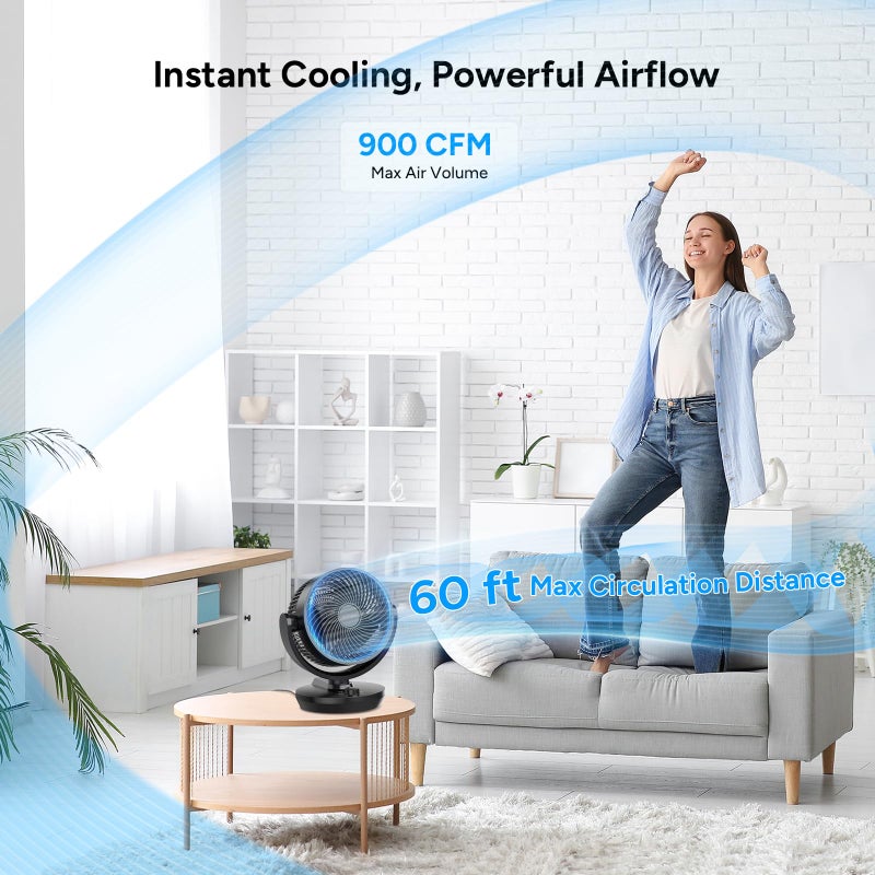 Dr. Prepare DR.PREPARE Oscillating Air Circulator Fan for Bedroom, 11.3â€ Height Powerful Table Fan, 70Â° Auto-Oscillating, 100Â° Adjustable Tilt, 3 Speeds, Efficient Cooling & Circulation for Home, Kitchen, Office - Image 5