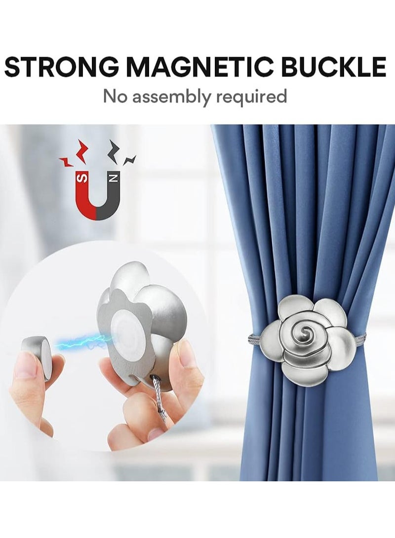 Excefore Curtain Ties Magnetic, Aimou Resin Flower Curtain Tiebacks Vintage Curtain Drapery Holdbacks, Magnetic Window Drapery Decorative Holders with Rope for Outdoor, Home, and Office(2 Pack, Gray) - Image 2