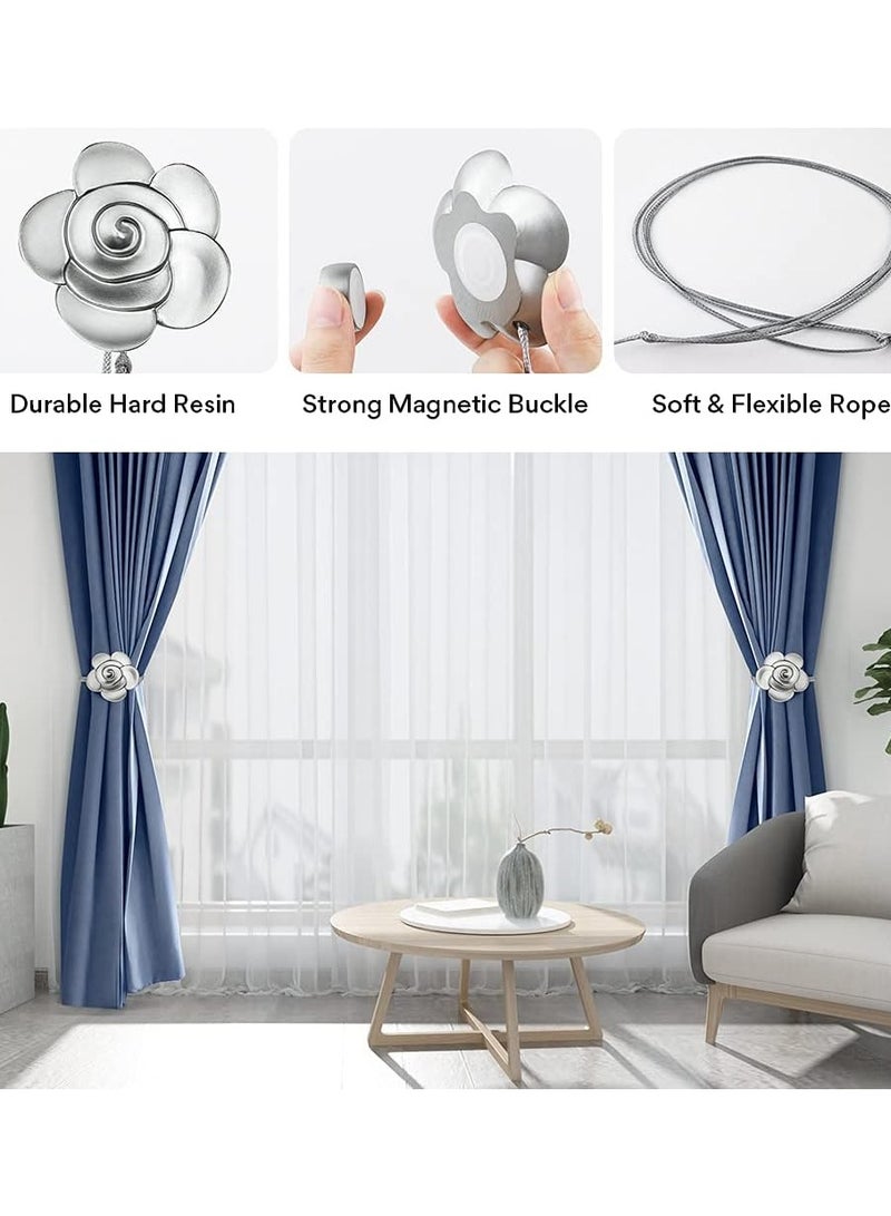Excefore Curtain Ties Magnetic, Aimou Resin Flower Curtain Tiebacks Vintage Curtain Drapery Holdbacks, Magnetic Window Drapery Decorative Holders with Rope for Outdoor, Home, and Office(2 Pack, Gray) - Image 3