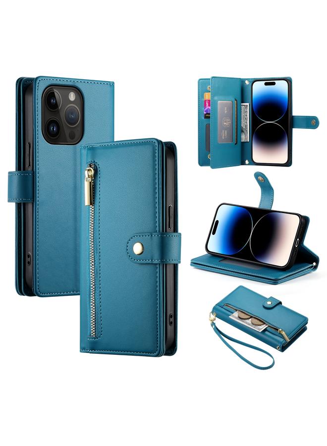 اس-توب حافظة لهاتف iPhone 14 Pro مزودة بتسع فتحات للبطاقات وحقيبة محفظة بسحاب من الجلد - Image 1