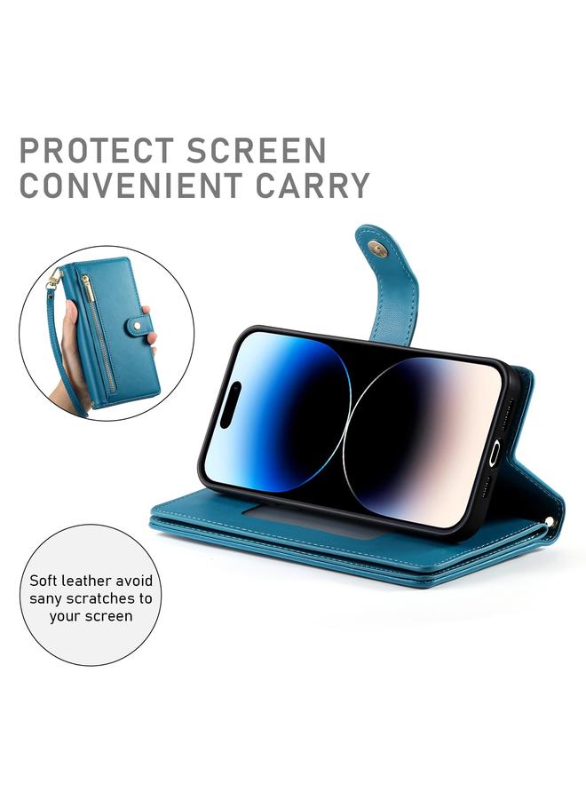 اس-توب حافظة لهاتف iPhone 14 Pro مزودة بتسع فتحات للبطاقات وحقيبة محفظة بسحاب من الجلد - Image 4