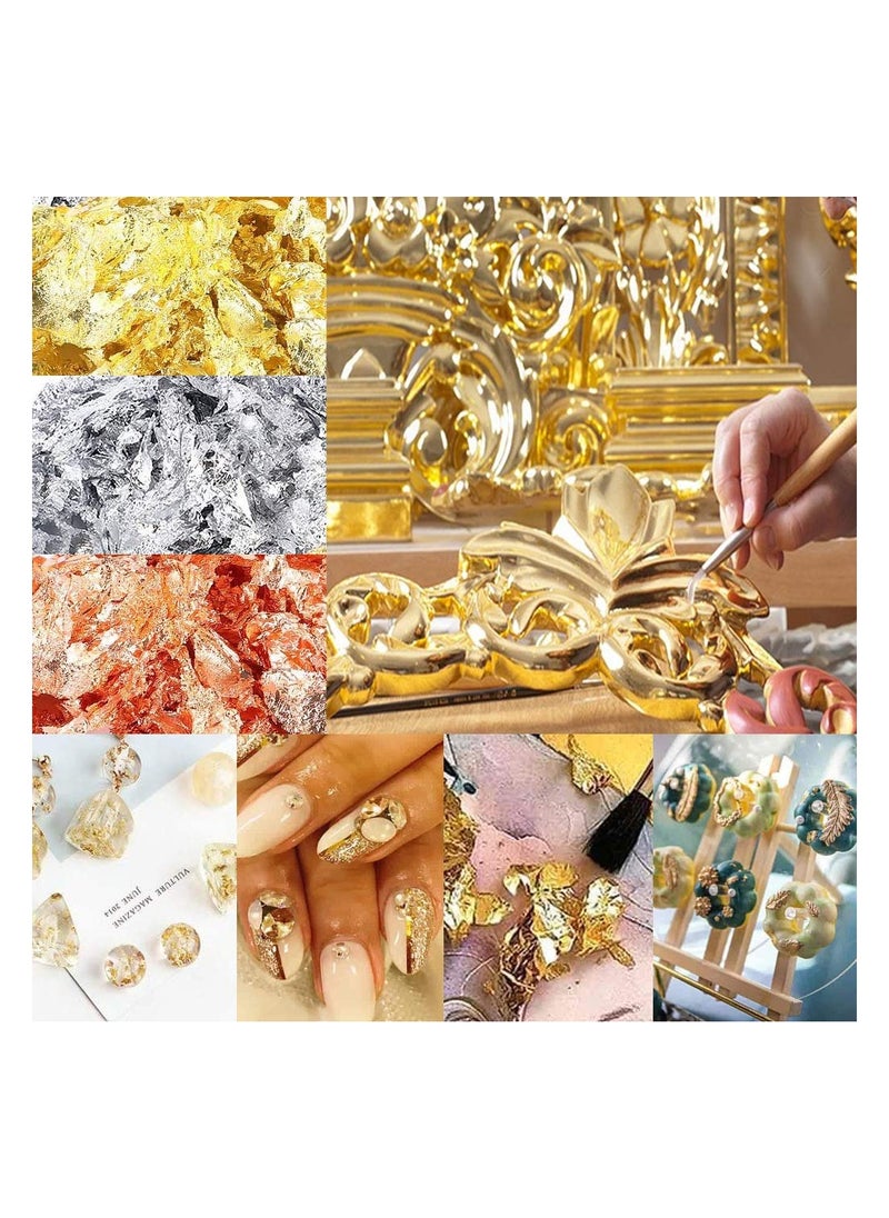 SYOSI - Gold Leaf, 3 Colors Gold Foil Flakes for Nail, Gold Leaf Flakes Metallic Leaf for Nails, Painting, Crafts, Slime and Resin Jewelry Making and DIYs, Imitation Gold Leaf for Jewelry Resin - Image 1