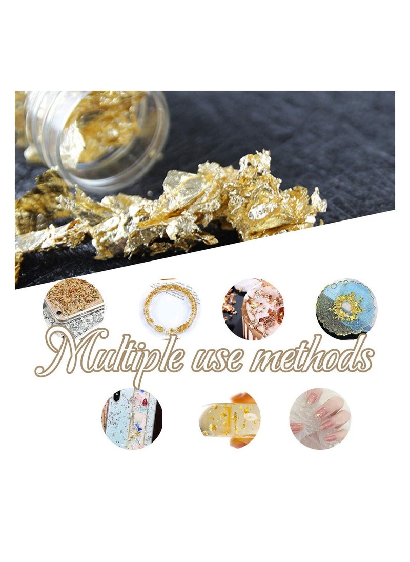 SYOSI - Gold Leaf, 3 Colors Gold Foil Flakes for Nail, Gold Leaf Flakes Metallic Leaf for Nails, Painting, Crafts, Slime and Resin Jewelry Making and DIYs, Imitation Gold Leaf for Jewelry Resin - Image 1