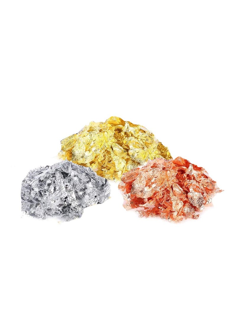 SYOSI - Gold Leaf, 3 Colors Gold Foil Flakes for Nail, Gold Leaf Flakes Metallic Leaf for Nails, Painting, Crafts, Slime and Resin Jewelry Making and DIYs, Imitation Gold Leaf for Jewelry Resin - Image 1