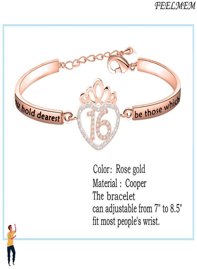 FEELMEM Birthday Gifts Bracelet 12th 13th 16th 18th 30th 40th Crown Queen Charm Bracelet Birthday Gift for Daughter Niece (16th-Rose gold) - Image 2