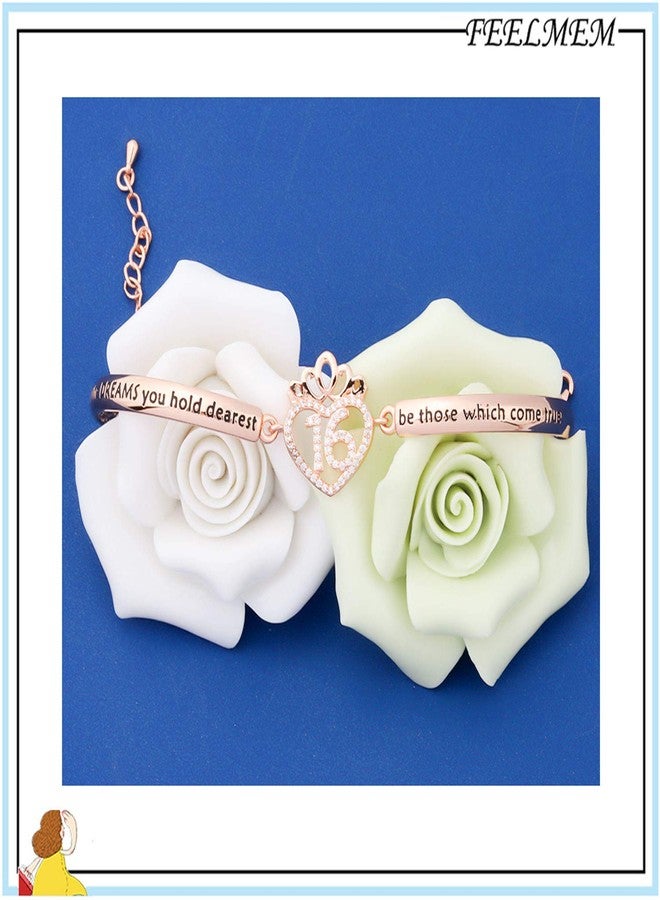 FEELMEM Birthday Gifts Bracelet 12th 13th 16th 18th 30th 40th Crown Queen Charm Bracelet Birthday Gift for Daughter Niece (16th-Rose gold) - Image 4