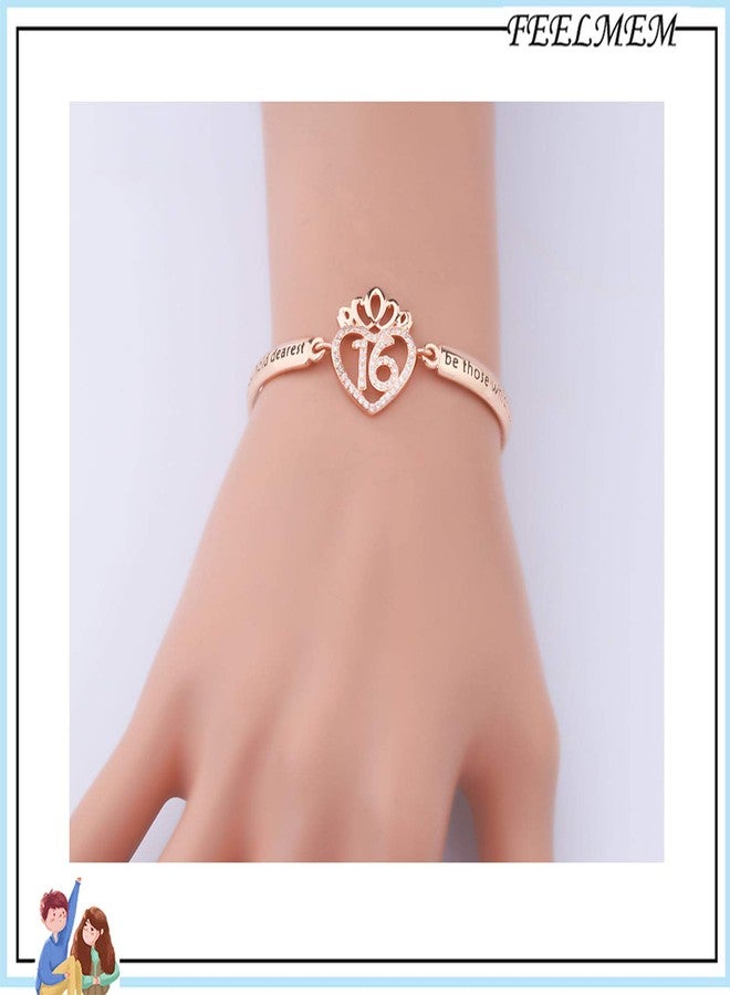 FEELMEM Birthday Gifts Bracelet 12th 13th 16th 18th 30th 40th Crown Queen Charm Bracelet Birthday Gift for Daughter Niece (16th-Rose gold) - Image 3