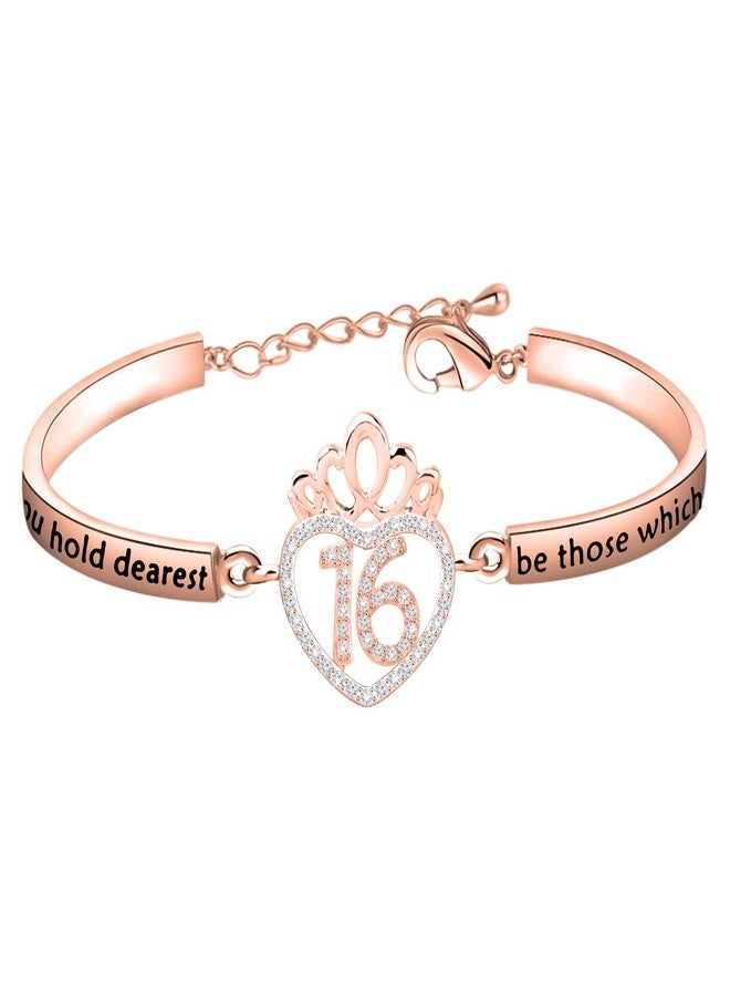 FEELMEM Birthday Gifts Bracelet 12th 13th 16th 18th 30th 40th Crown Queen Charm Bracelet Birthday Gift for Daughter Niece (16th-Rose gold) - Image 1