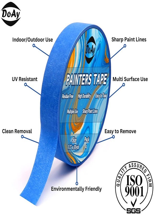 DOAY Blue Painters Tape 1/2 Inches x 30 Yards - Multi Surface Use - 120 Yards Total - 4 Rolls - Image 2