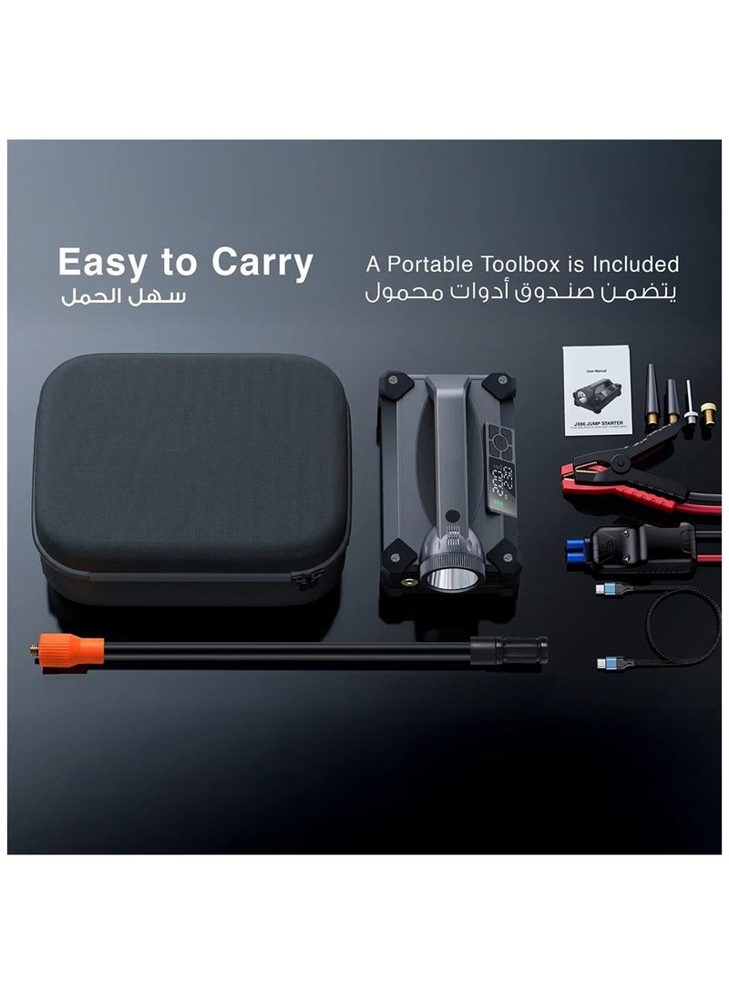 BlueFire Jump Starter with Built-in Air Pump, 24000mAh Portable Car Battery Booster, 2000–6000A Peak Current, Smart Jump Clamps, Digital Display, 150 PSI Tire Inflator, PD 65W Fast Charging Power Bank, LED Flashlight, Emergency Vehicle Starter, Black - Image 5