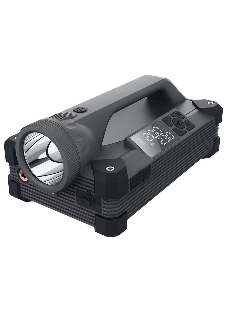 BlueFire Jump Starter with Built-in Air Pump, 24000mAh Portable Car Battery Booster, 2000–6000A Peak Current, Smart Jump Clamps, Digital Display, 150 PSI Tire Inflator, PD 65W Fast Charging Power Bank, LED Flashlight, Emergency Vehicle Starter, Black - Image 1