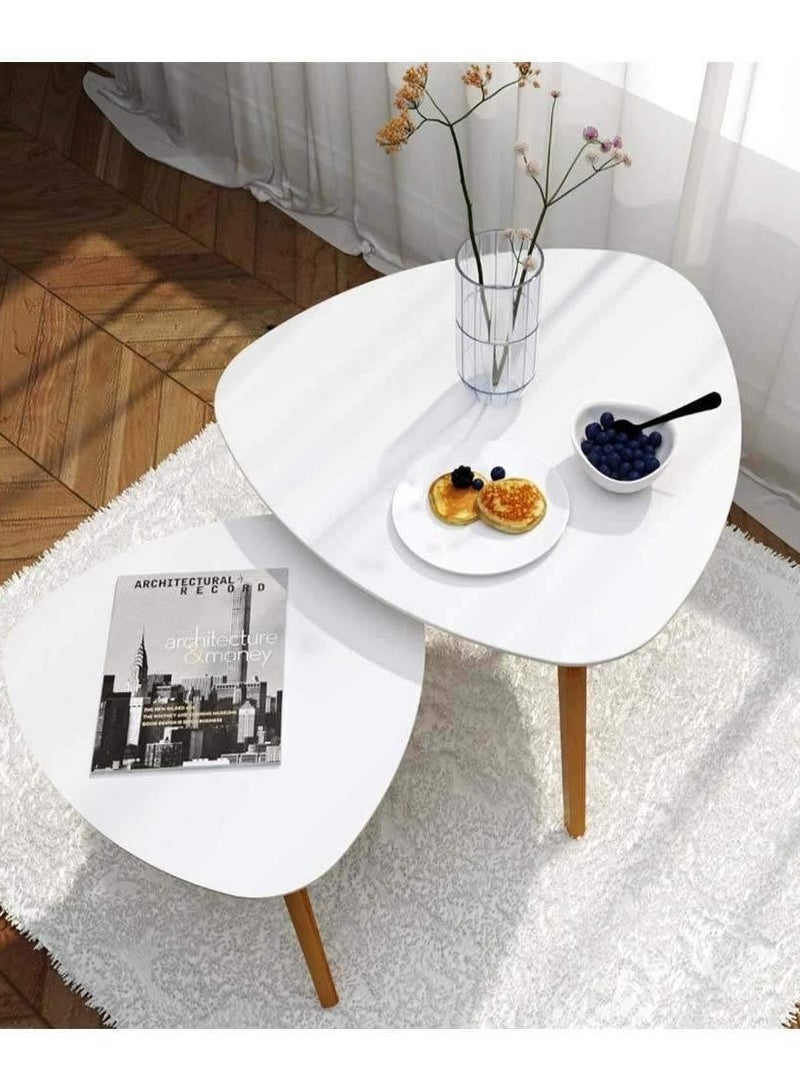 هاوس ون 2 قطع | طاولة قهوة مستديرة  MDF - أبيض & بيج - Image 3