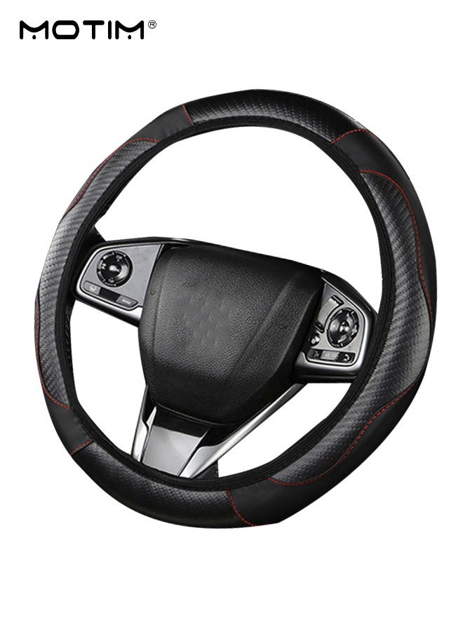 Motim Carbon Fiber Leather Car Steering Wheel Cover, Non-Slip Breathable Wear-Resistan Steering Wheel Covers,  Fit for Most Car, Trucks, SUV, 15 Inch Universal (Black)  - Image 5