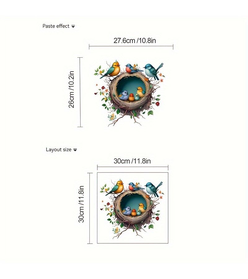 ملصق حائط إبداعي لعش الطيور الطازج 11.8 × 11.8 بوصة، ملصق فني من PVC لاصق ذاتيًا - Image 3