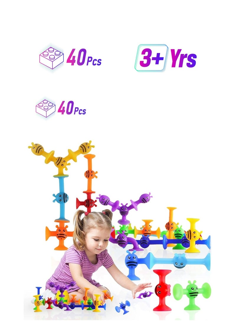 General Suction Cup Toy Bath Toy 40 Pieces Montessori Toy From 3 4 5 Years Sensory Toy Soft Silicone Building Blocks Suction Toy For Stress Relief Parent-Child Interactive Game  - Image 1