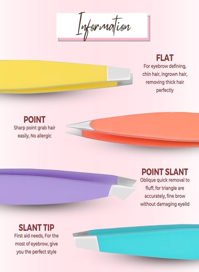 SIVOTE 4-Pack Eyebrow Tweezers for Women - Professional Tweezers for Facial Hair & Chin Hair Removal - Stainless Steel Precision Tweezers for Men and Women in Pastel Colors - Image 2