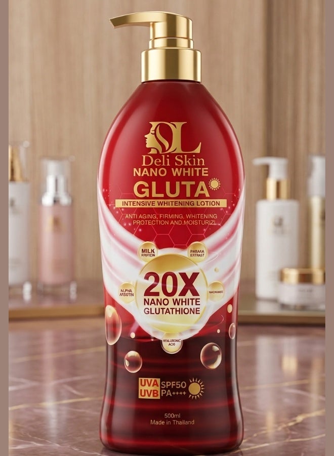 Deli Skin Nano White Gluta Intensive Whitening Lotion 500 ml Brightening Moisturizing Body Lotion Glutathione Skin Care Cream - Image 1