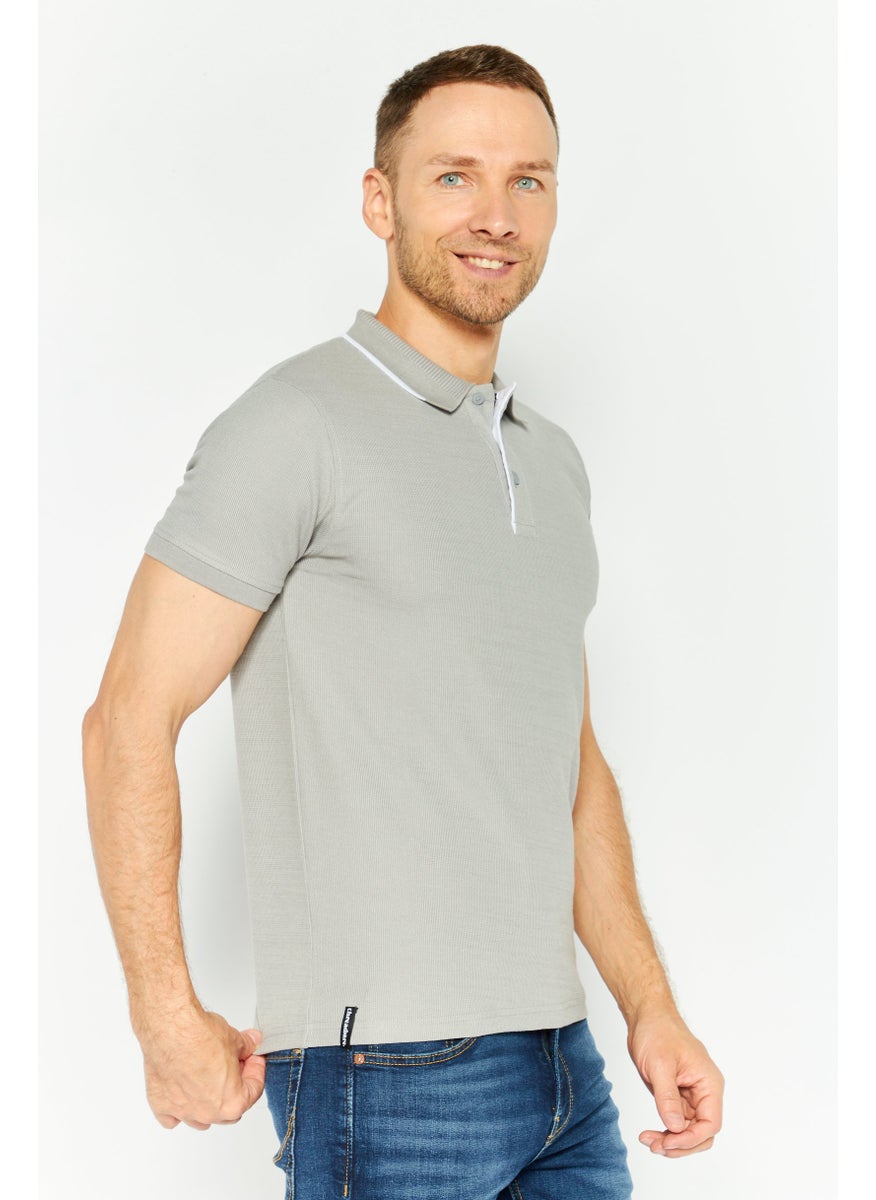 Threadbare Men Regular Fit Textured Short Sleeve Polo Shirt, Grey  - Image 3