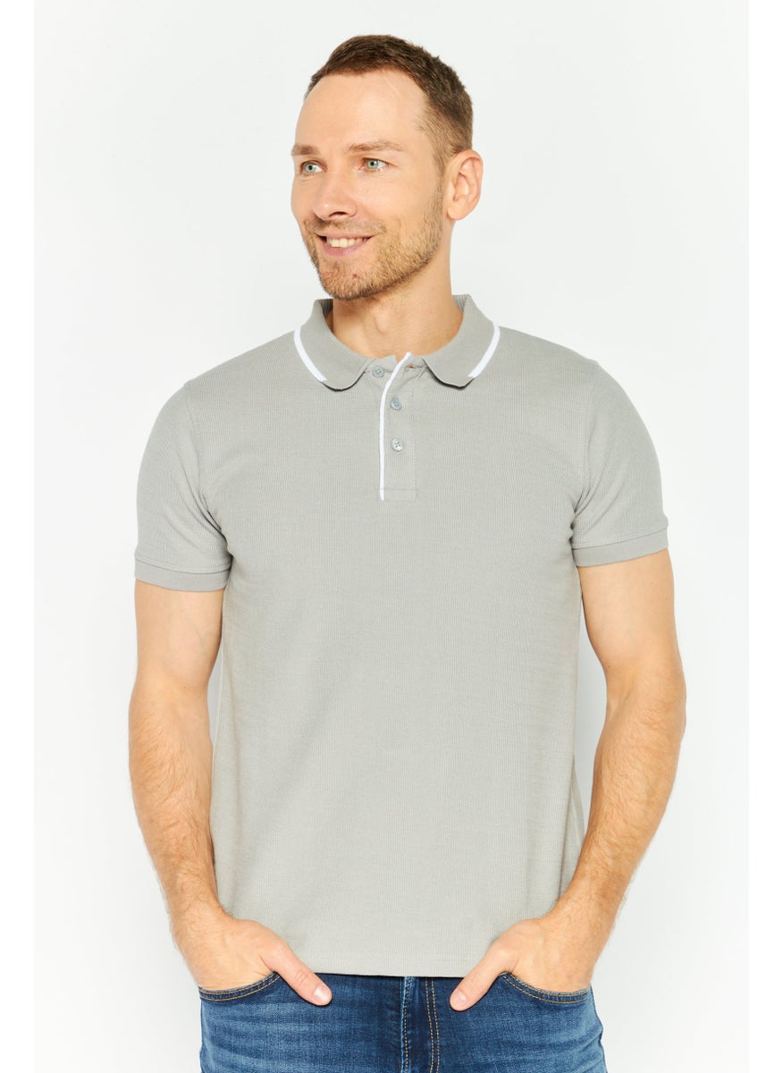 Threadbare Men Regular Fit Textured Short Sleeve Polo Shirt, Grey  - Image 1