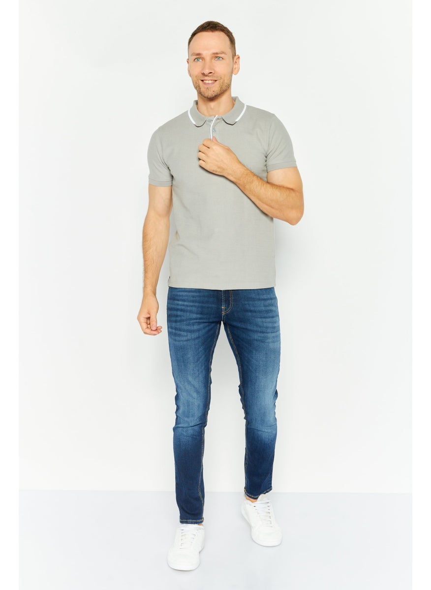 Threadbare Men Regular Fit Textured Short Sleeve Polo Shirt, Grey  - Image 2